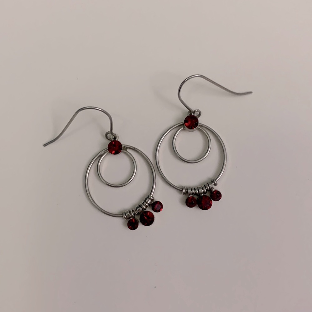 Ruby Red and Silver Dangle Earrings